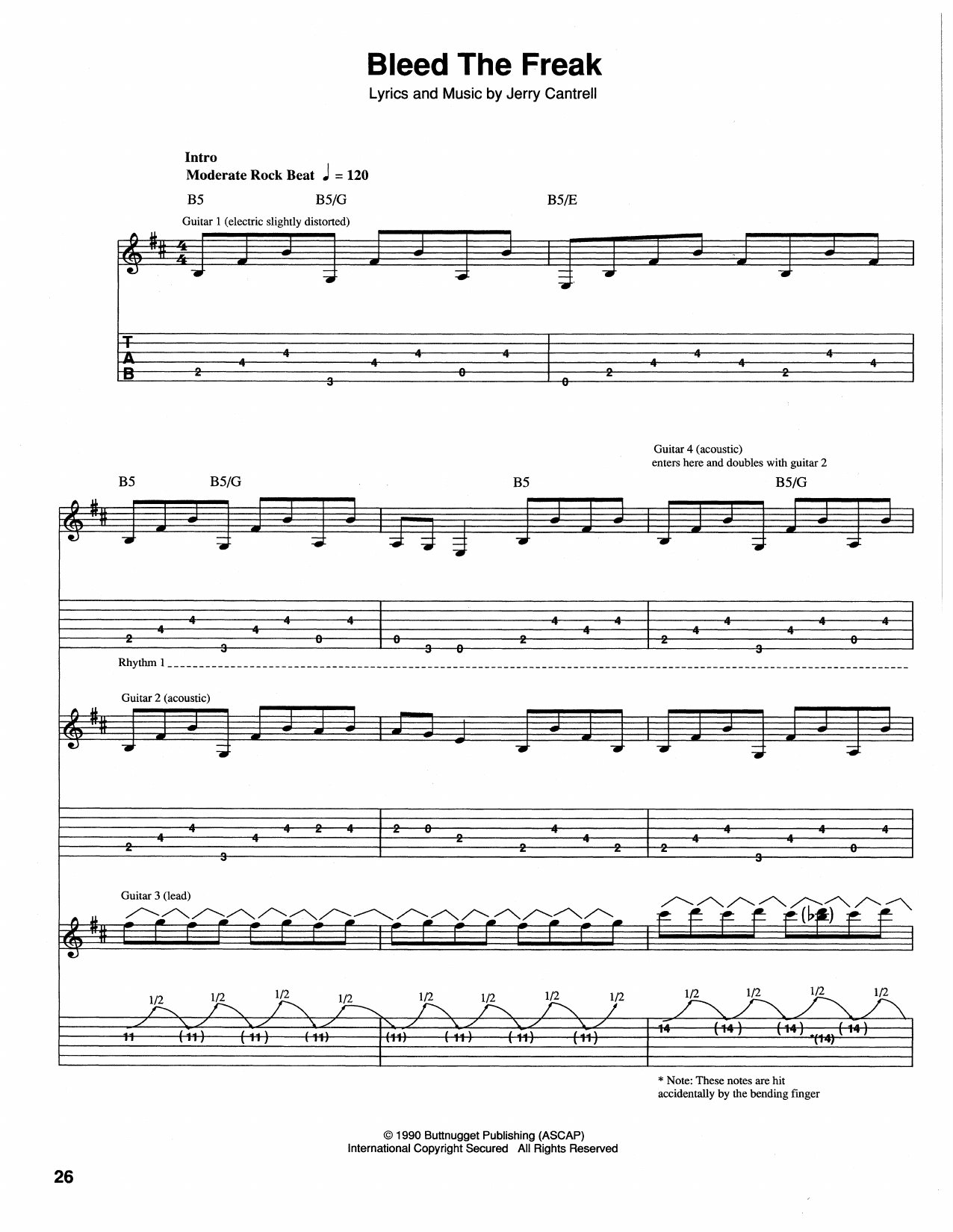 Alice In Chains Bleed The Freak sheet music notes and chords arranged for Guitar Tab