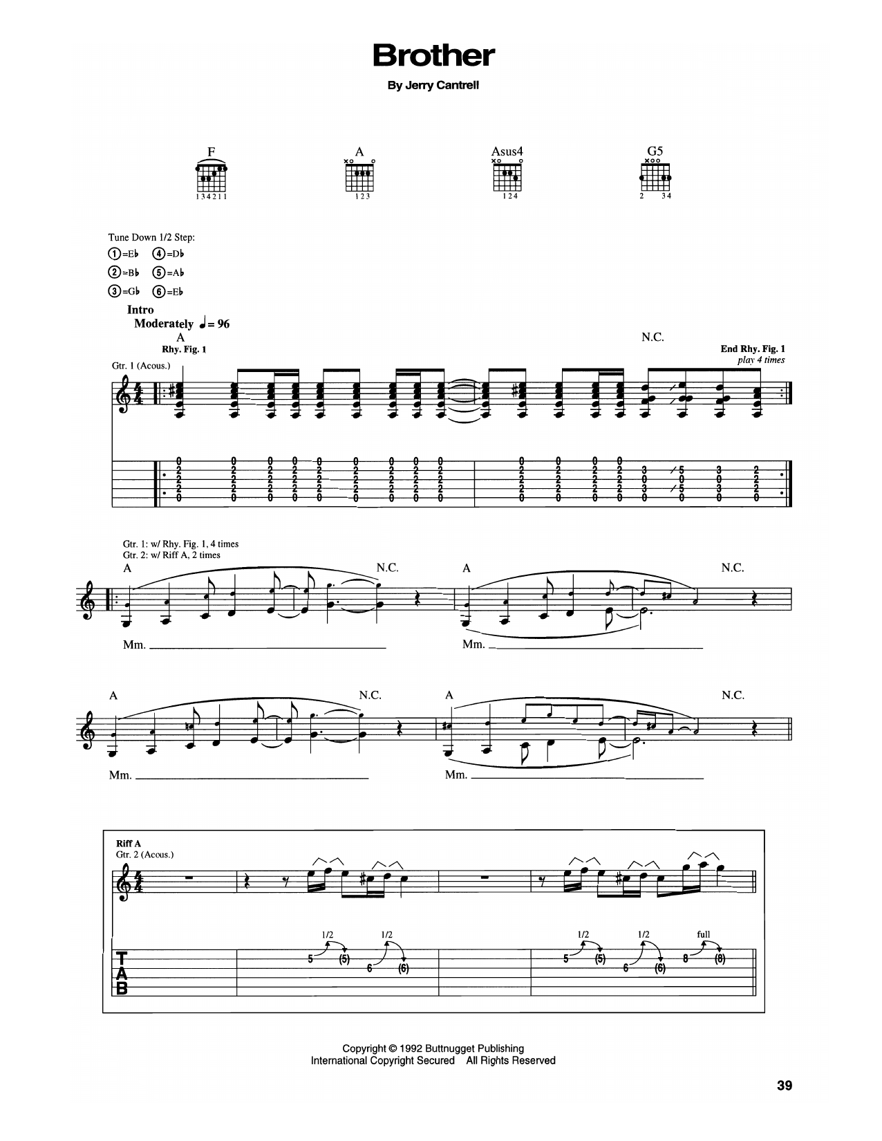 Alice In Chains Brother sheet music notes and chords arranged for Guitar Tab