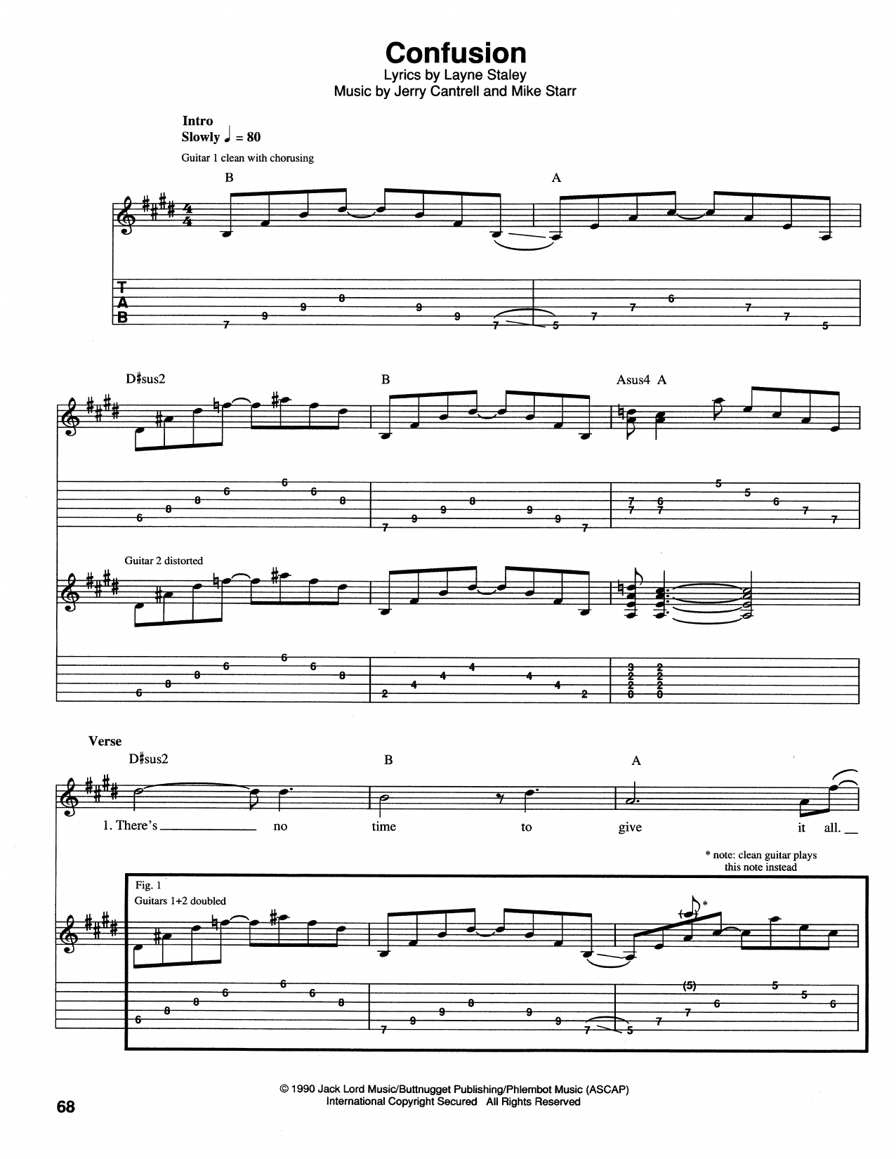 Alice In Chains Confusion sheet music notes and chords arranged for Guitar Tab