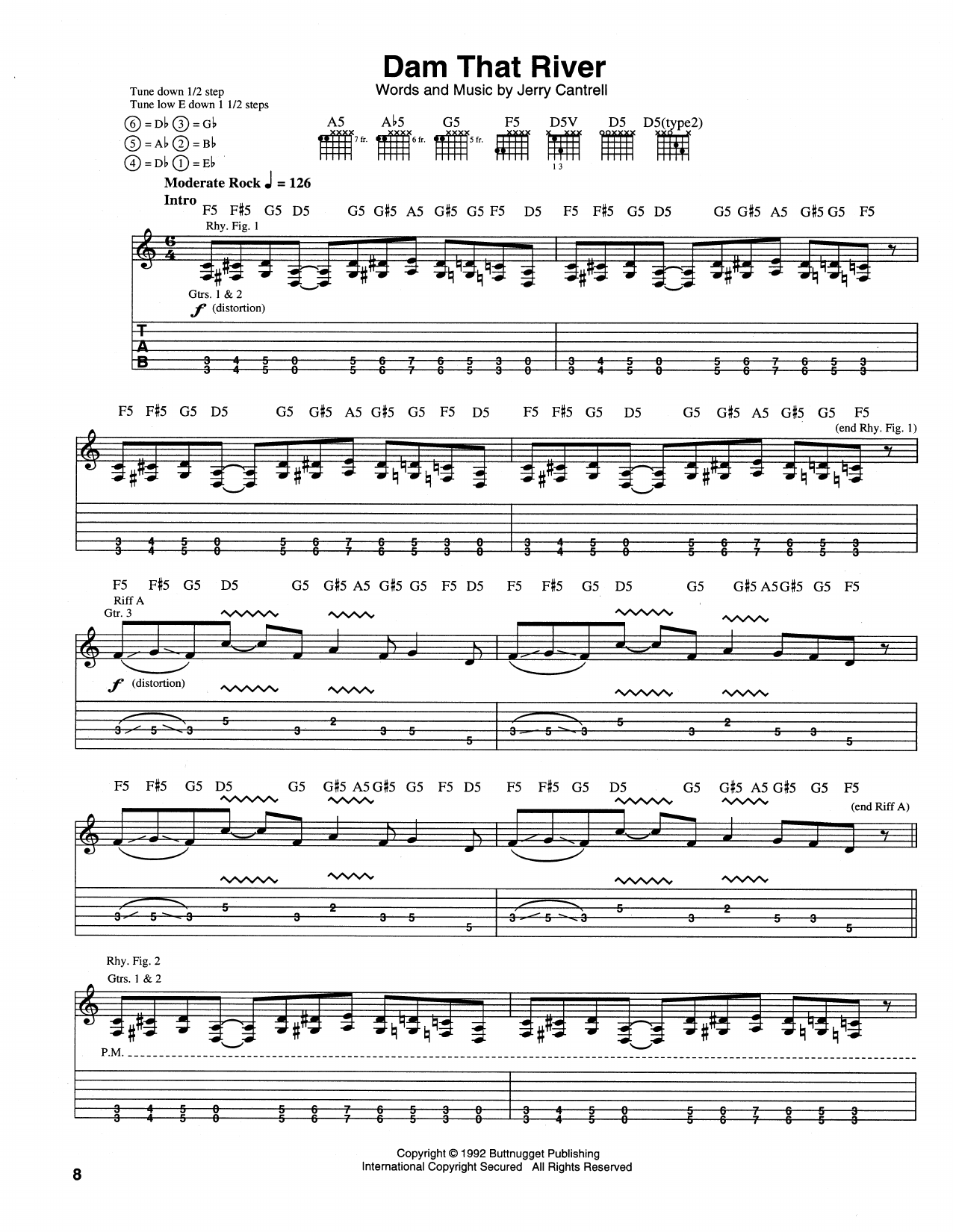 Alice In Chains Dam That River sheet music notes and chords arranged for Guitar Tab
