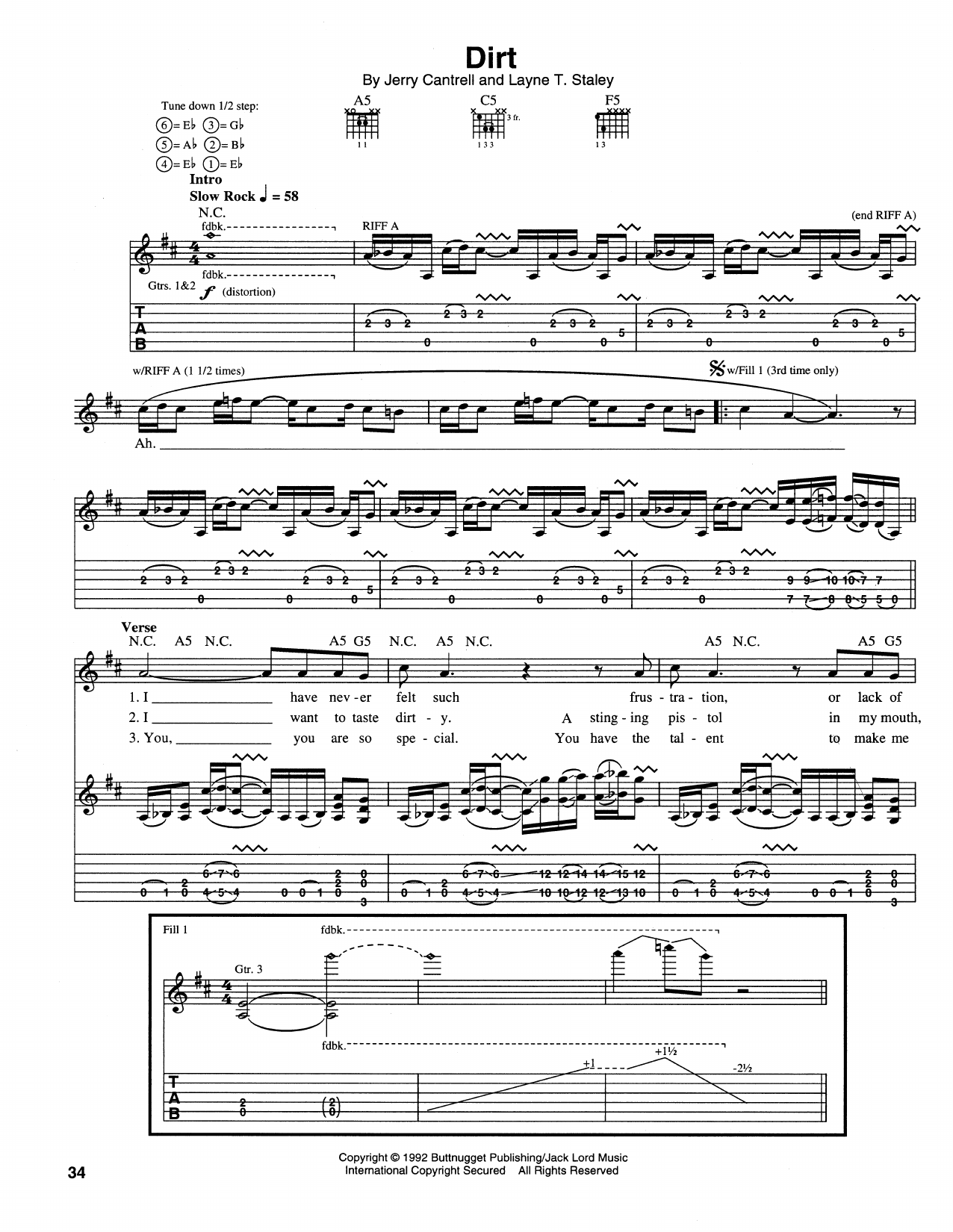 Alice In Chains Dirt sheet music notes and chords arranged for Guitar Tab