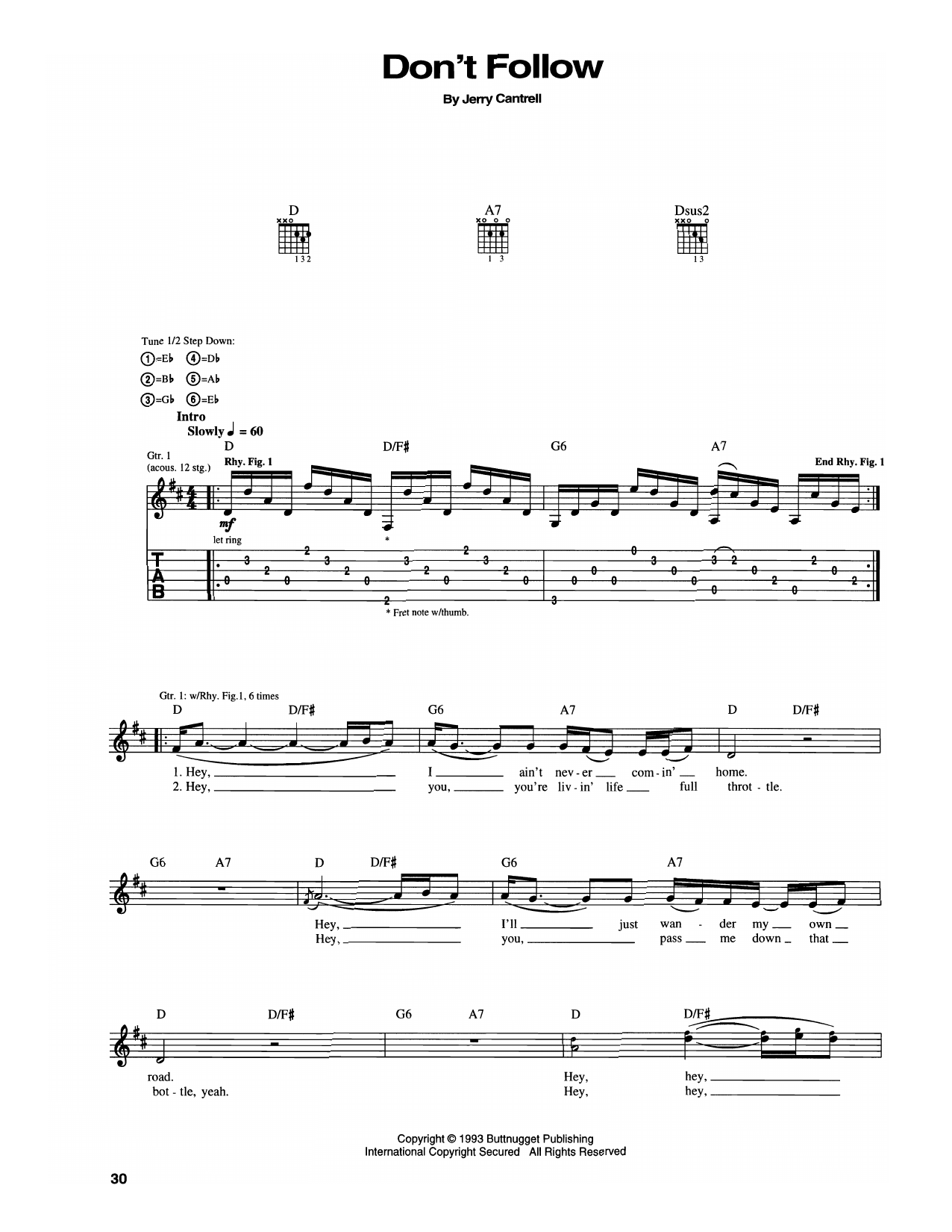 Alice In Chains Don't Follow sheet music notes and chords arranged for Guitar Tab