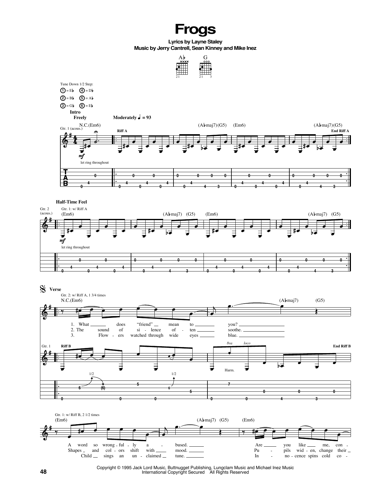 Alice In Chains Frogs sheet music notes and chords arranged for Guitar Tab