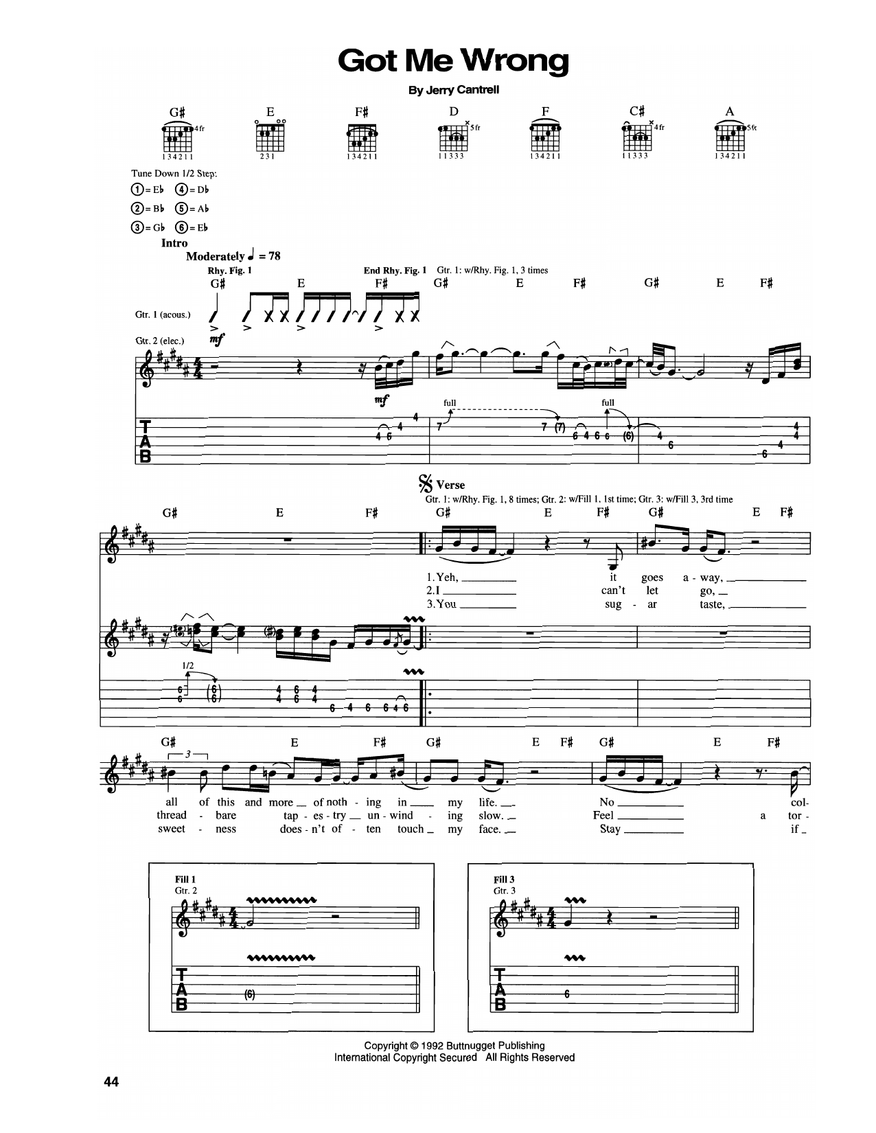 Alice In Chains Got Me Wrong sheet music notes and chords arranged for Guitar Tab