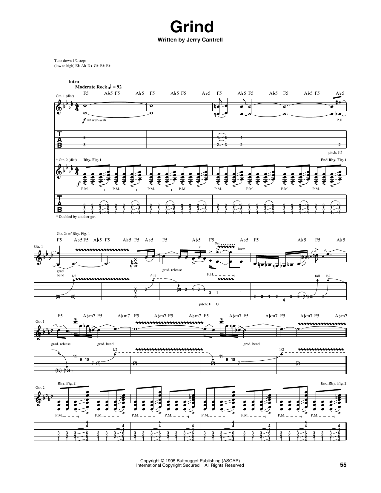 Alice In Chains Grind sheet music notes and chords arranged for Guitar Tab