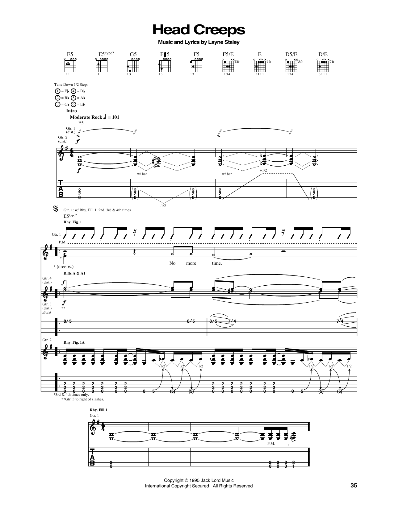 Alice In Chains Head Creeps sheet music notes and chords arranged for Guitar Tab