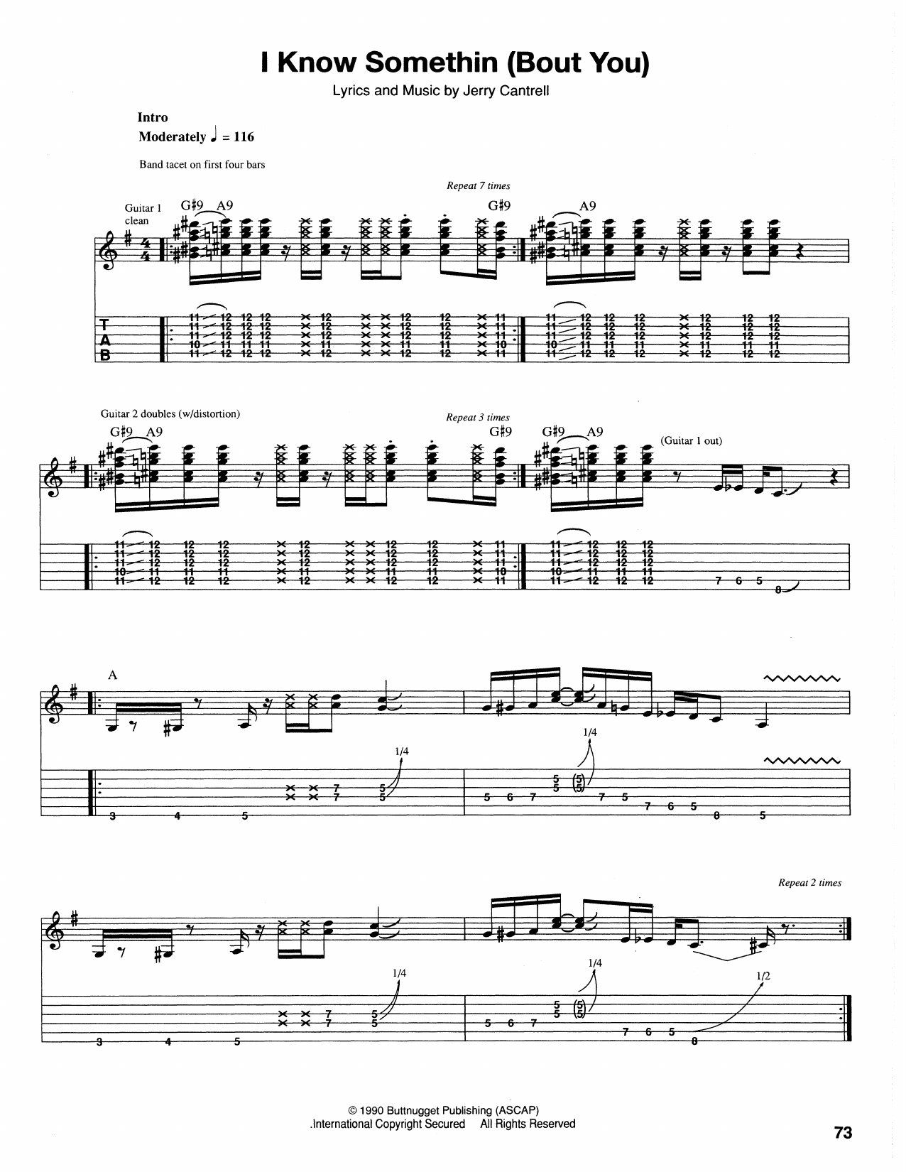 Alice In Chains I Know Somethin' (Bout You) sheet music notes and chords arranged for Guitar Tab