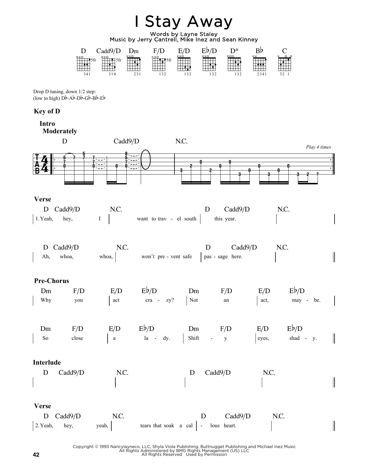 Alice In Chains I Stay Away sheet music notes and chords arranged for Guitar Lead Sheet