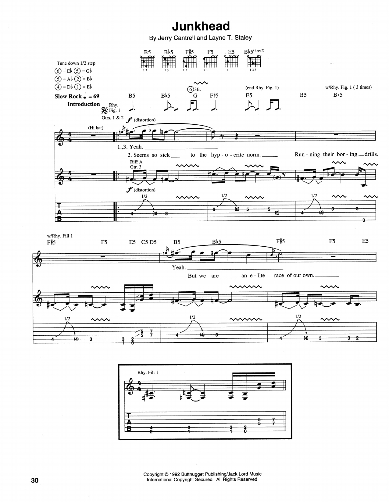 Alice In Chains Junkhead sheet music notes and chords arranged for Guitar Tab