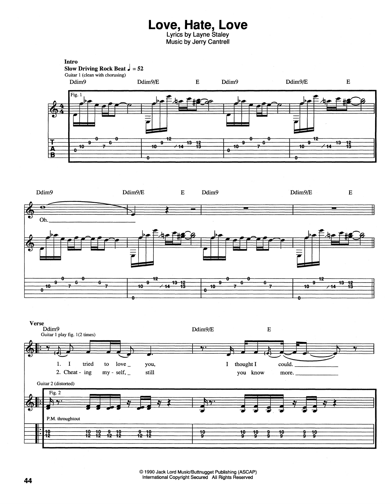 Alice In Chains Love, Hate, Love sheet music notes and chords arranged for Guitar Tab