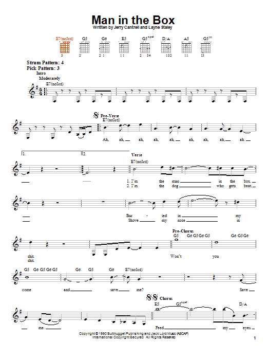 Alice In Chains Man In The Box sheet music notes and chords arranged for Guitar Tab