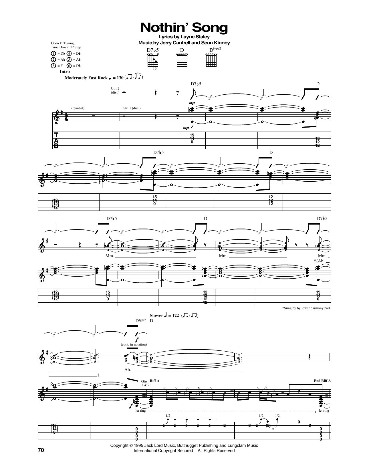 Alice In Chains Nothin' Song sheet music notes and chords arranged for Guitar Tab