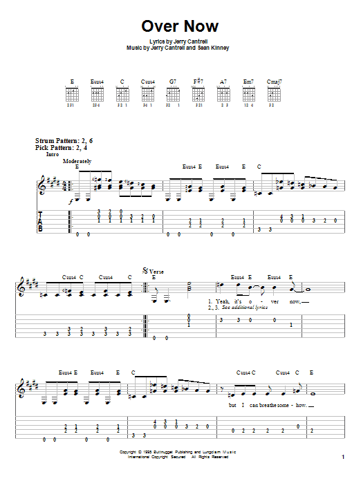 Alice In Chains Over Now sheet music notes and chords arranged for Guitar Chords/Lyrics