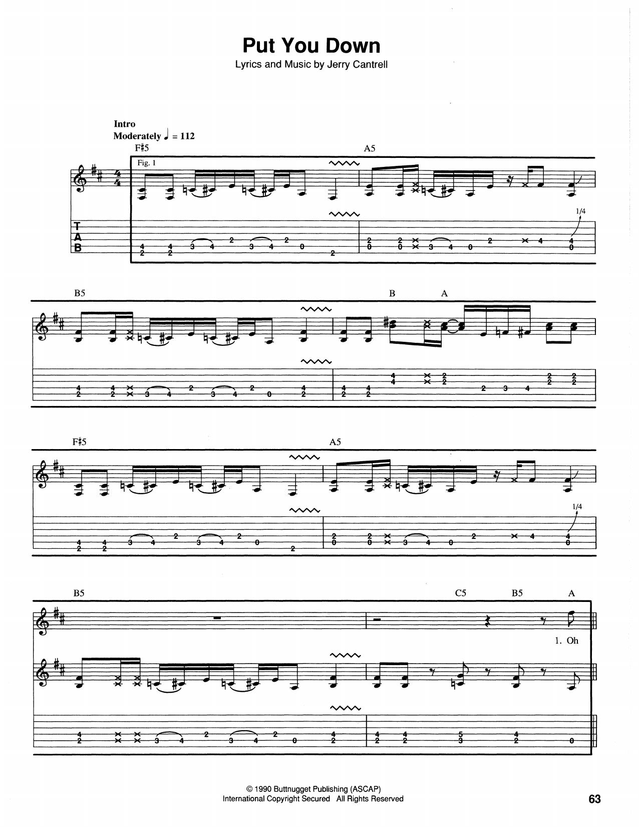 Alice In Chains Put You Down sheet music notes and chords arranged for Guitar Tab
