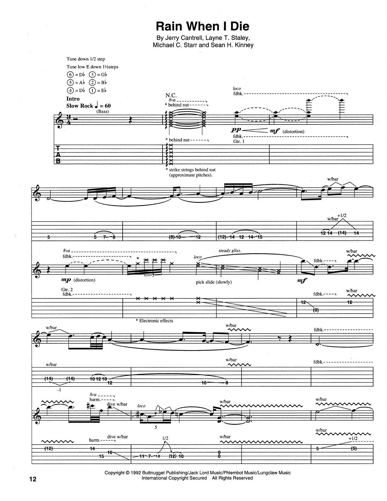 Alice In Chains Rain When I Die sheet music notes and chords arranged for Guitar Tab
