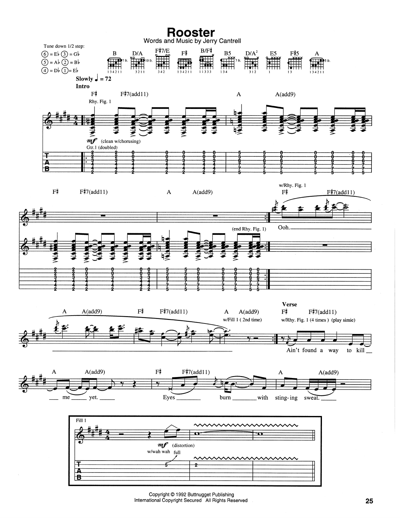 Alice In Chains Rooster sheet music notes and chords arranged for Guitar Tab