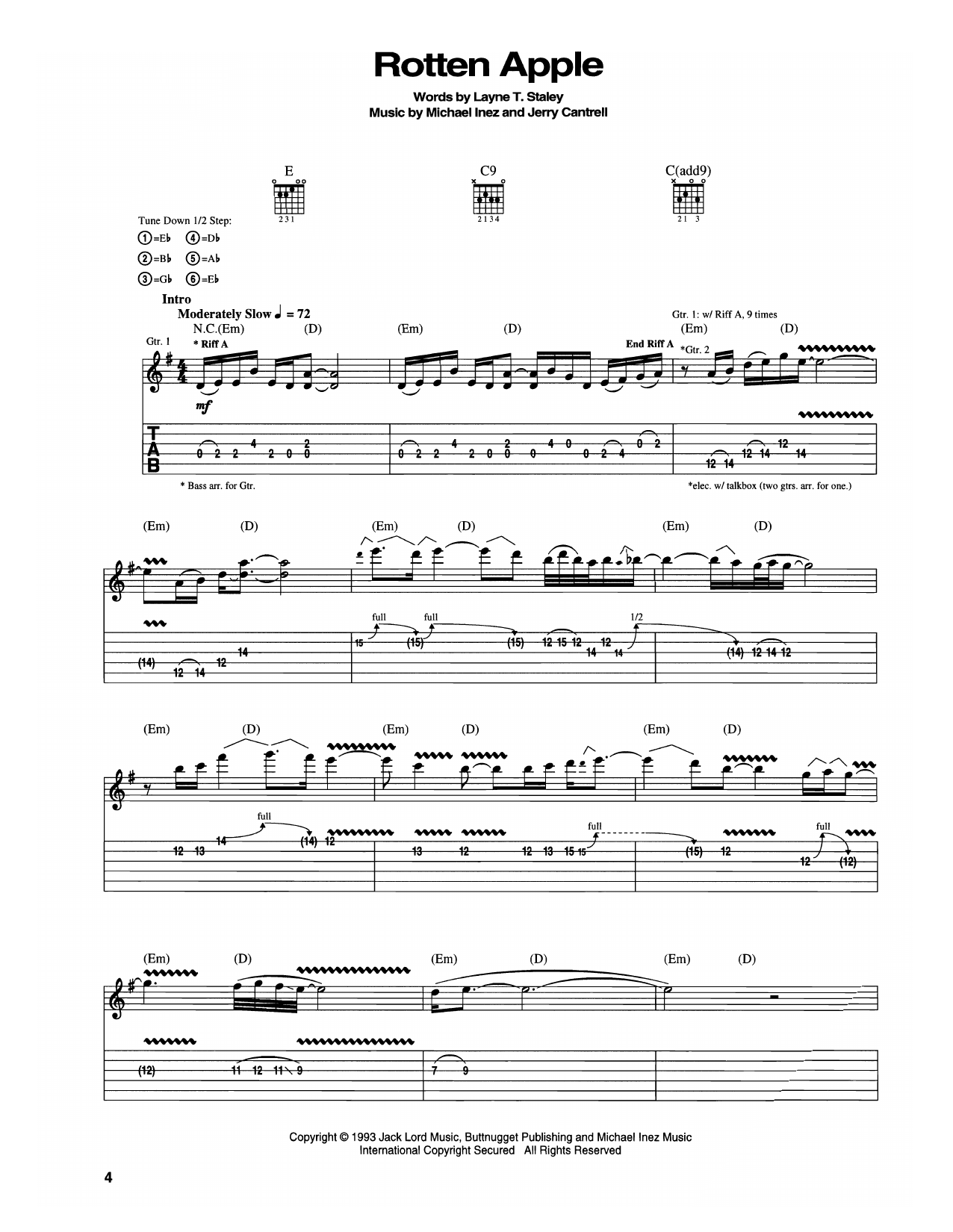Alice In Chains Rotten Apple sheet music notes and chords arranged for Guitar Tab