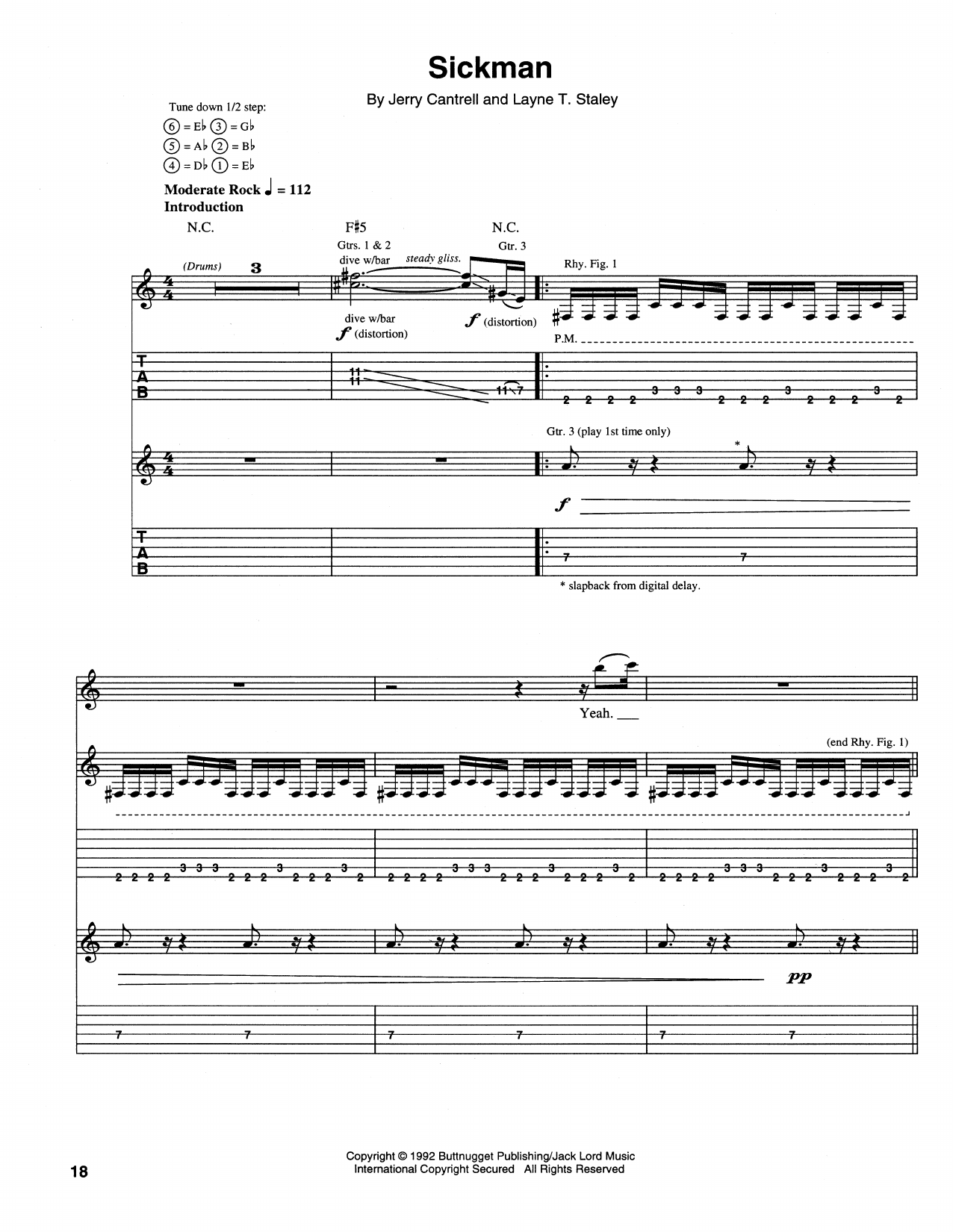 Alice In Chains Sickman sheet music notes and chords arranged for Guitar Tab