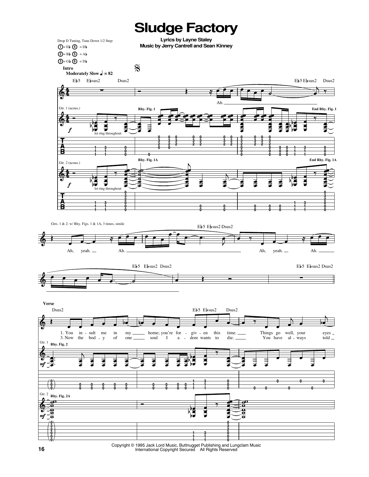 Alice In Chains Sludge Factory sheet music notes and chords arranged for Guitar Tab