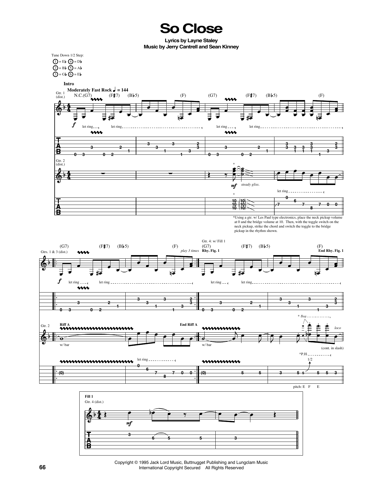 Alice In Chains So Close sheet music notes and chords arranged for Guitar Tab