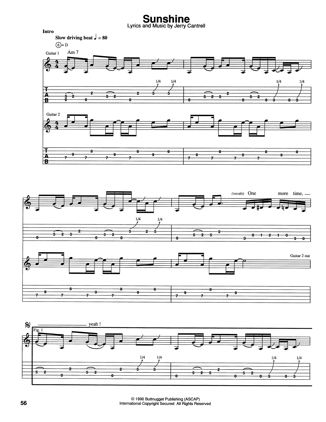 Alice In Chains Sunshine sheet music notes and chords arranged for Guitar Tab