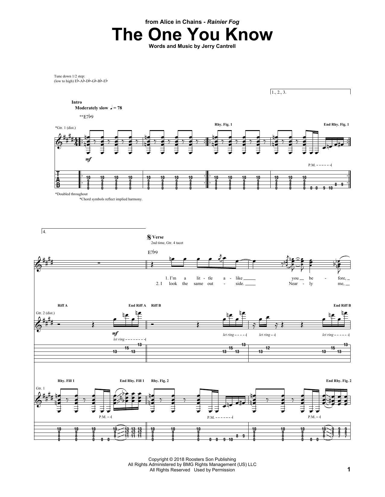 Alice In Chains The One You Know sheet music notes and chords arranged for Guitar Tab