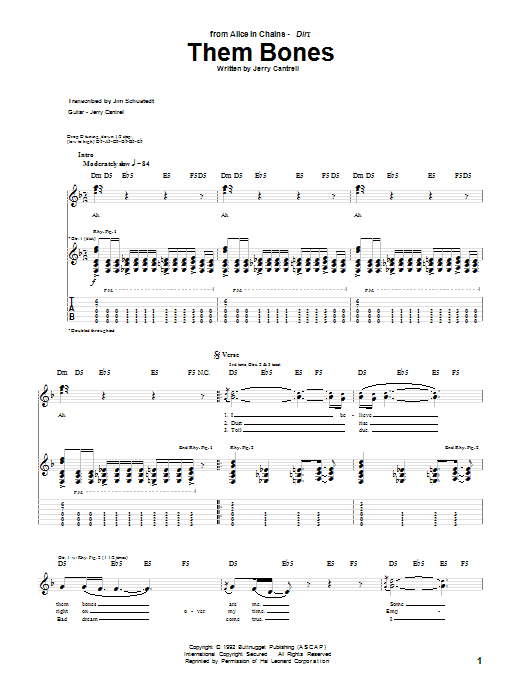 Alice In Chains Them Bones sheet music notes and chords arranged for Guitar Chords/Lyrics