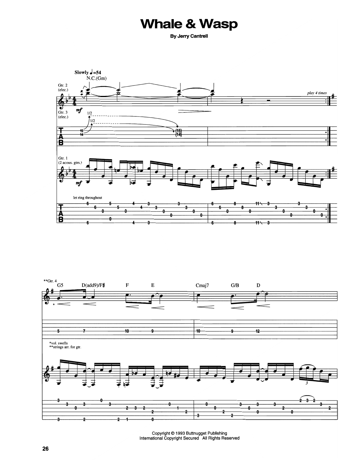 Alice In Chains Whale & Wasp sheet music notes and chords arranged for Guitar Tab