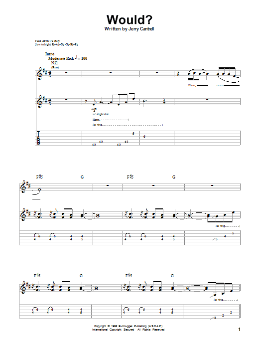Alice In Chains Would? sheet music notes and chords arranged for Piano, Vocal & Guitar Chords (Right-Hand Melody)