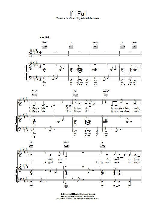 Alice Martineau If I Fall sheet music notes and chords arranged for Guitar Chords/Lyrics