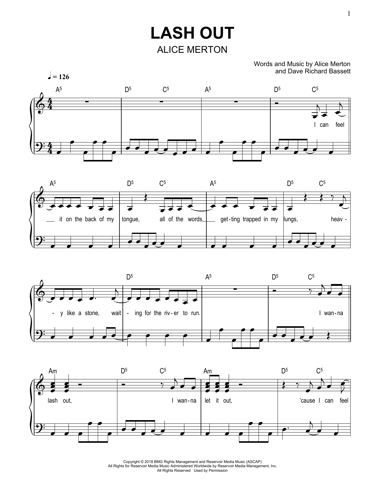 Alice Merton Lash Out sheet music notes and chords arranged for Easy Piano