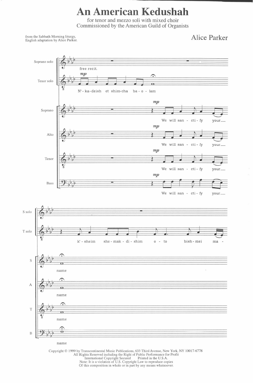Alice Parker An American Kedushah sheet music notes and chords arranged for SATB Choir