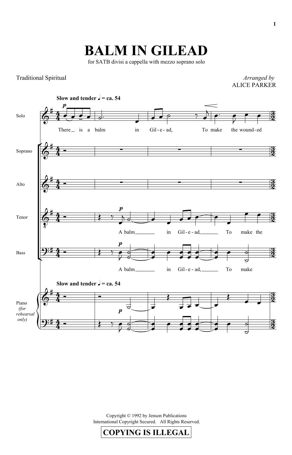 Alice Parker Balm In Gilead sheet music notes and chords arranged for SATB Choir