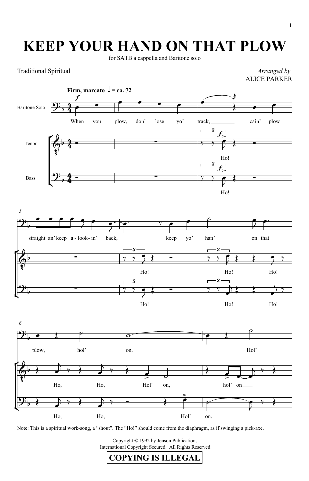 Alice Parker Keep Your Hand On That Plow sheet music notes and chords arranged for SATB Choir
