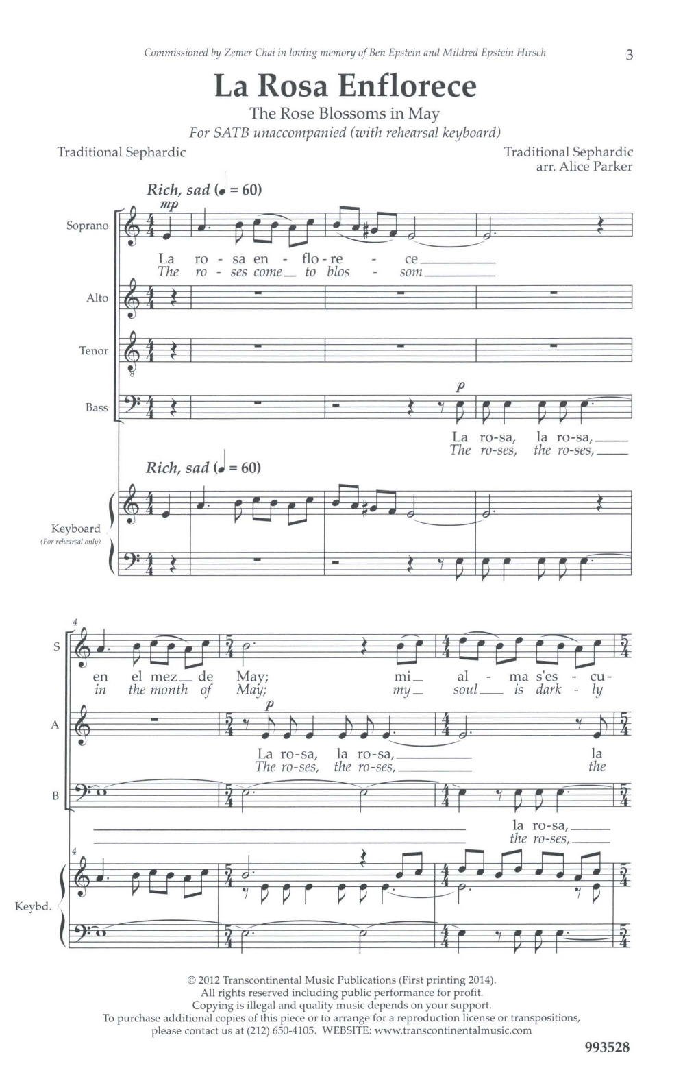 Alice Parker La Rosa Enflorece sheet music notes and chords arranged for SATB Choir