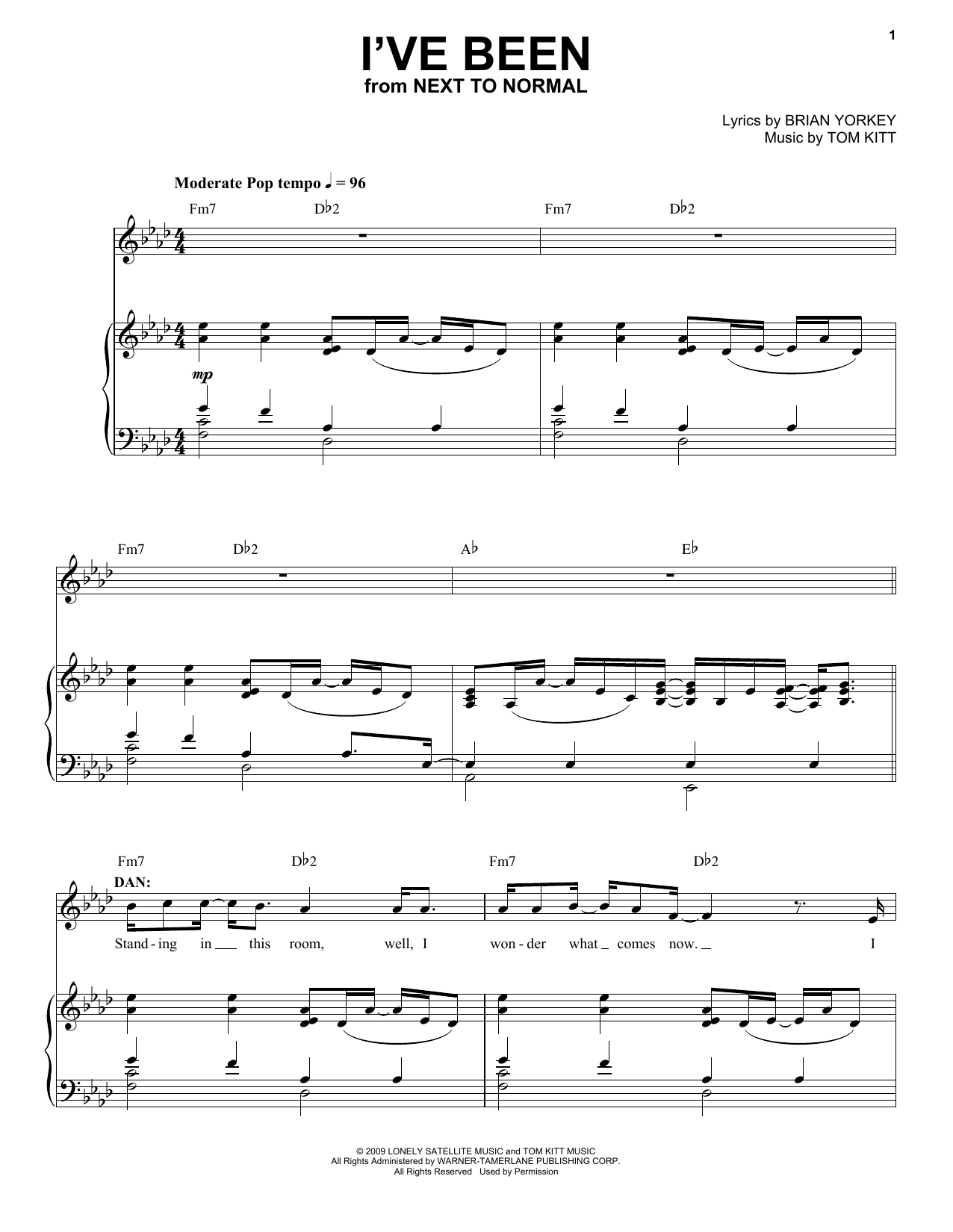 Alice Ripley I've Been (from Next to Normal) sheet music notes and chords arranged for Piano & Vocal
