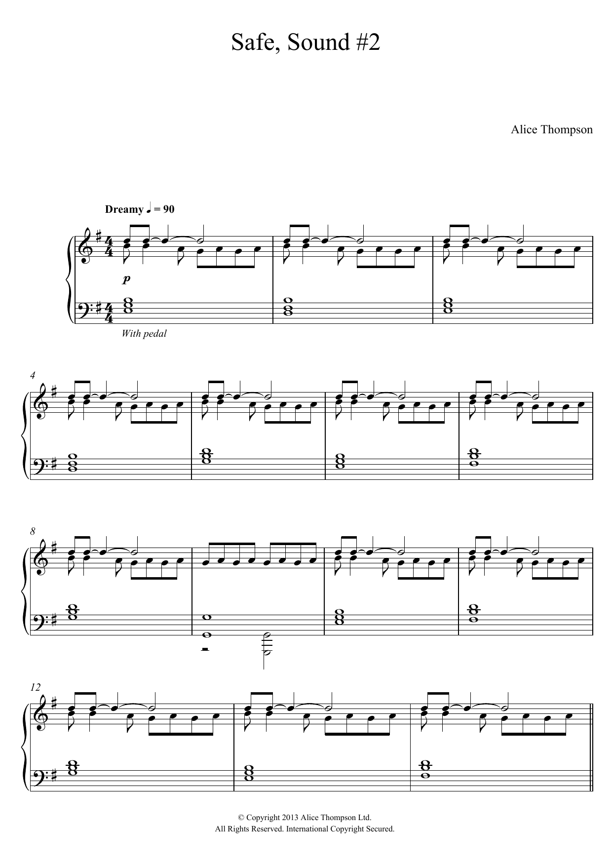 Alice Thompson Safe, Sound No. 2 sheet music notes and chords arranged for Piano Solo