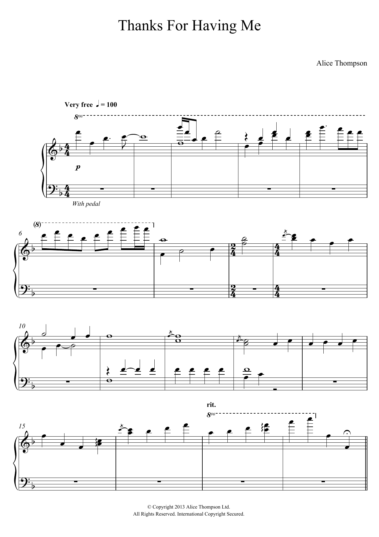 Alice Thompson Thanks For Having Me sheet music notes and chords arranged for Piano Solo
