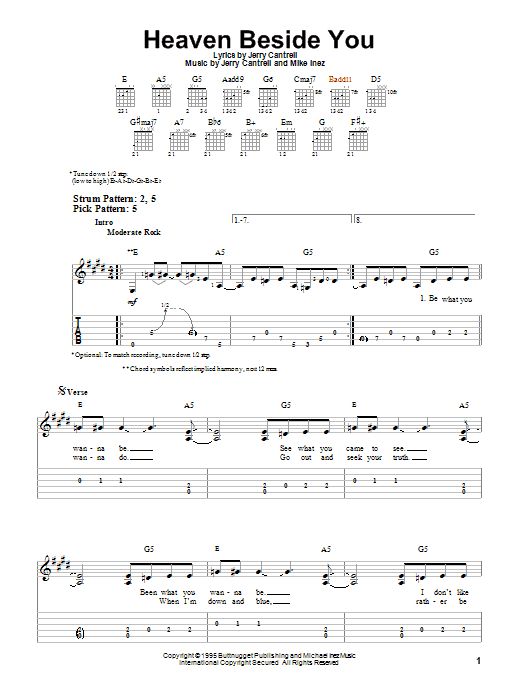 Alice In Chains Heaven Beside You sheet music notes and chords arranged for Guitar Lead Sheet
