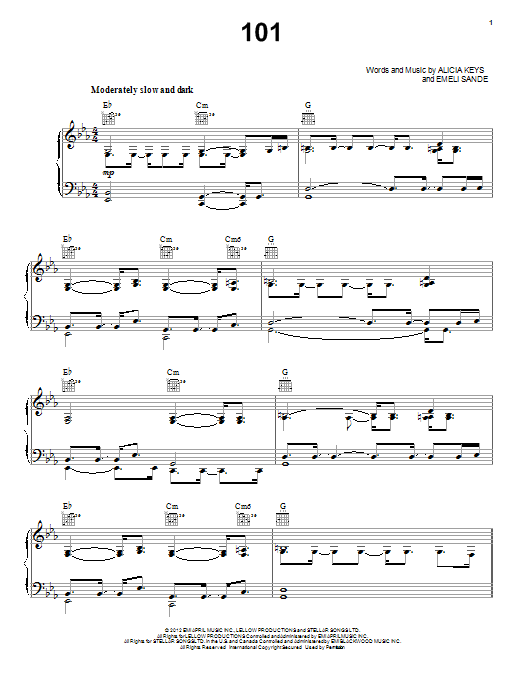 Alicia Keys 101 sheet music notes and chords arranged for Piano, Vocal & Guitar Chords (Right-Hand Melody)