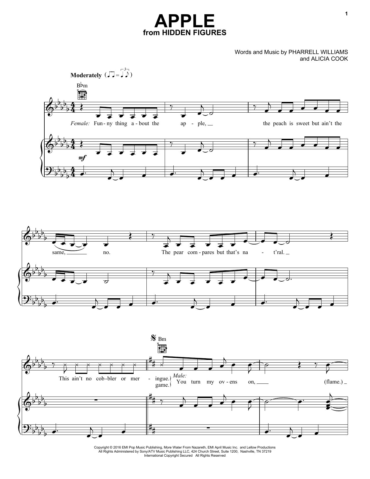 Alicia Keys and Pharrell Williams Apple sheet music notes and chords arranged for Piano, Vocal & Guitar Chords (Right-Hand Melody)