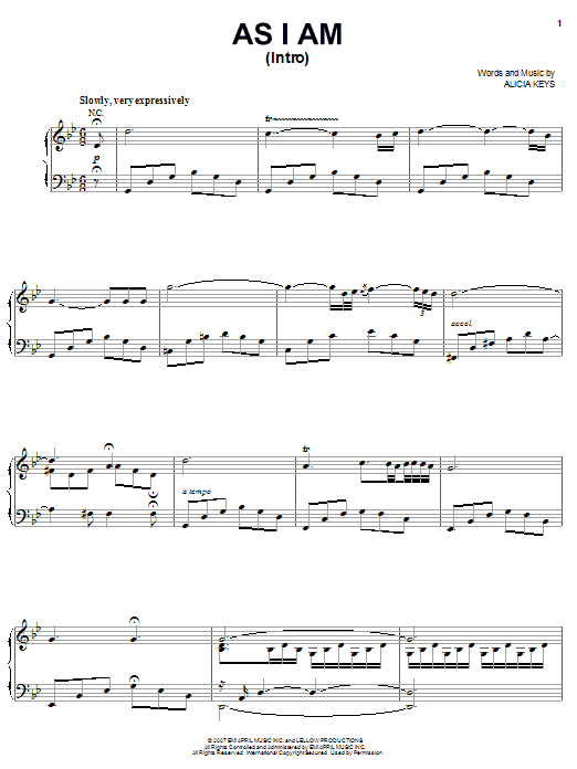 Alicia Keys As I Am (Intro) sheet music notes and chords arranged for Piano, Vocal & Guitar Chords (Right-Hand Melody)