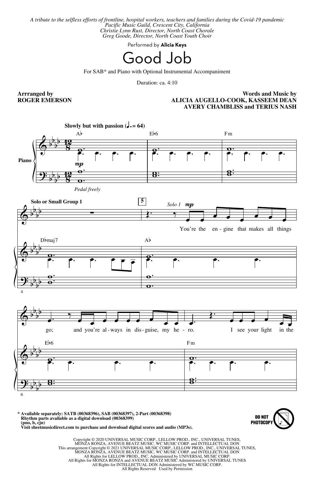 Alicia Keys Good Job (arr. Roger Emerson) sheet music notes and chords arranged for SAB Choir