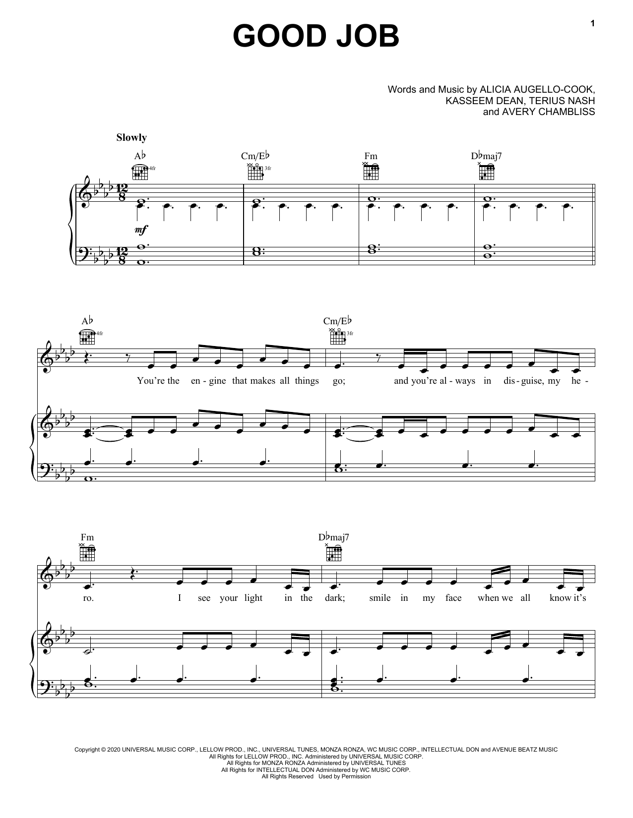 Alicia Keys Good Job sheet music notes and chords arranged for Piano, Vocal & Guitar Chords (Right-Hand Melody)