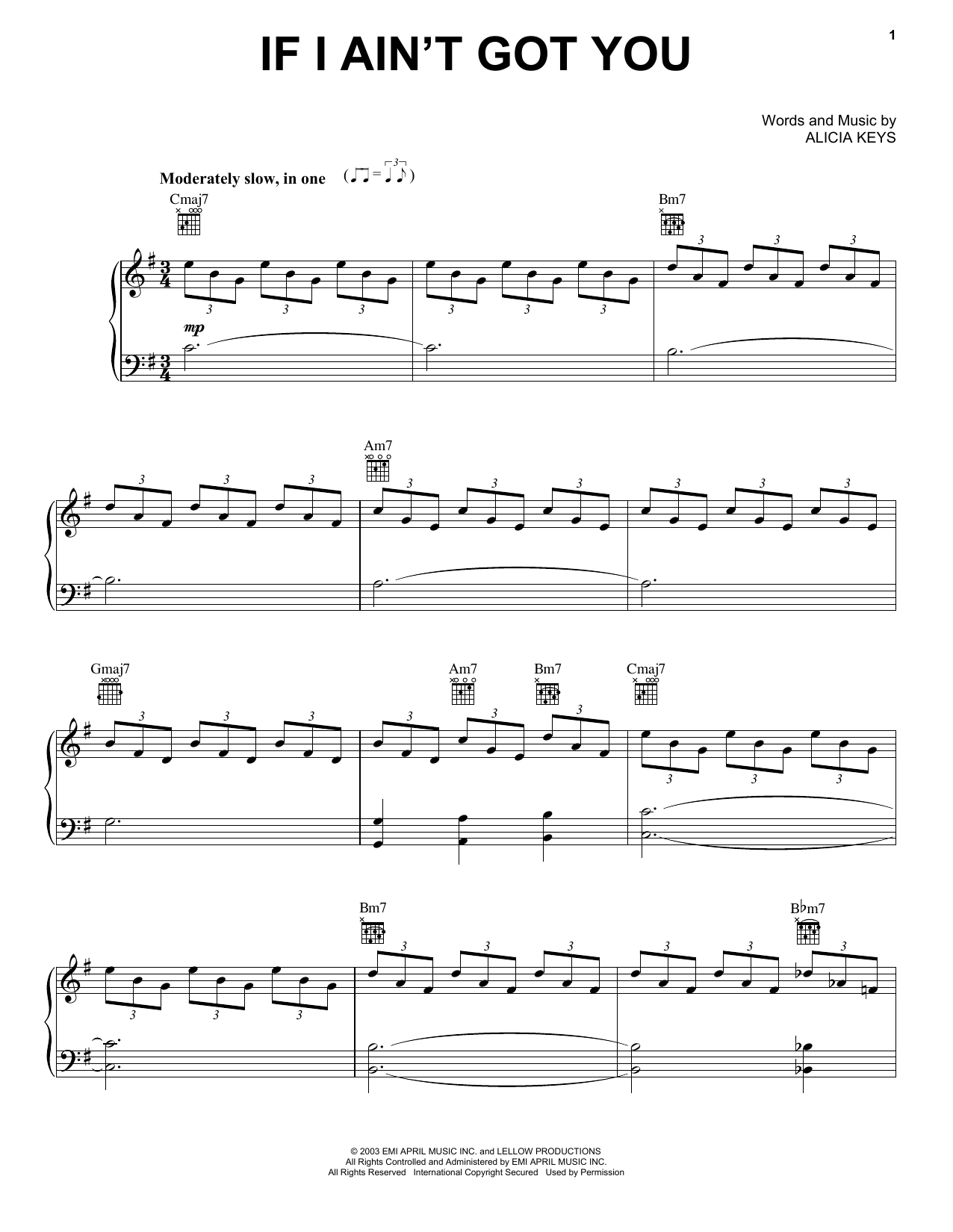 Alicia Keys If I Ain't Got You sheet music notes and chords arranged for Piano, Vocal & Guitar Chords (Right-Hand Melody)