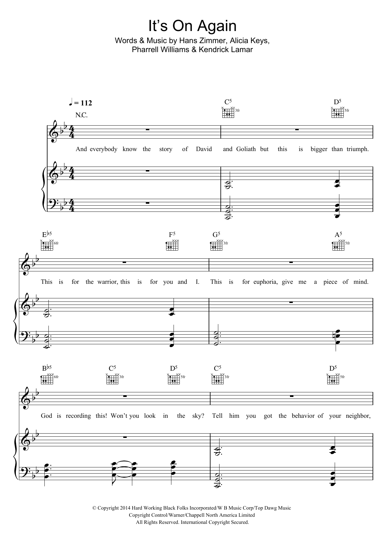 Alicia Keys It's On Again sheet music notes and chords arranged for Piano, Vocal & Guitar Chords