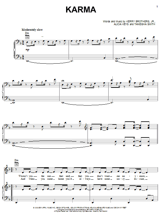 Alicia Keys Karma sheet music notes and chords arranged for Easy Piano