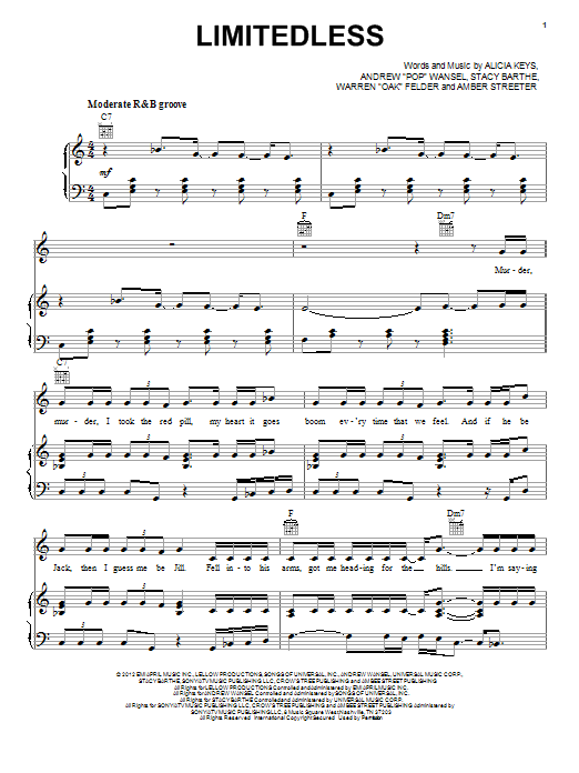 Alicia Keys Limitedless sheet music notes and chords arranged for Piano, Vocal & Guitar Chords (Right-Hand Melody)