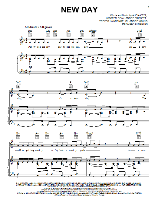 Alicia Keys New Day sheet music notes and chords arranged for Piano, Vocal & Guitar Chords (Right-Hand Melody)