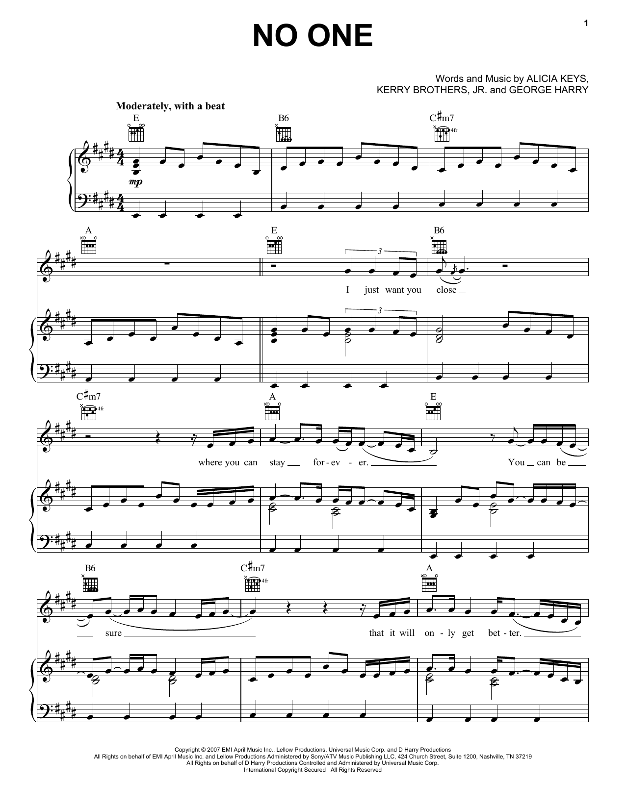 Alicia Keys No One sheet music notes and chords arranged for Easy Guitar